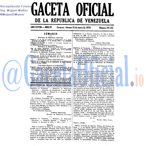 Gaceta Oficial 29122 del 16 Enero 1970