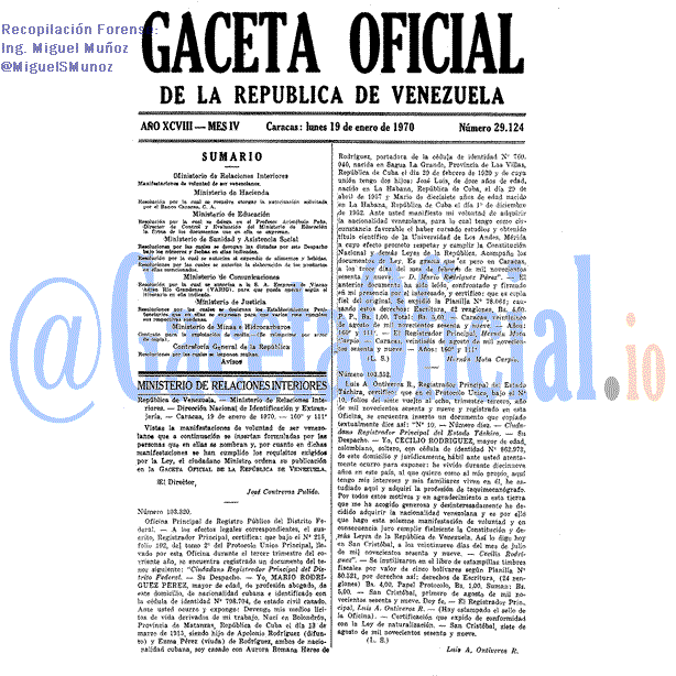 Gaceta Oficial 29124 del 19 Enero 1970