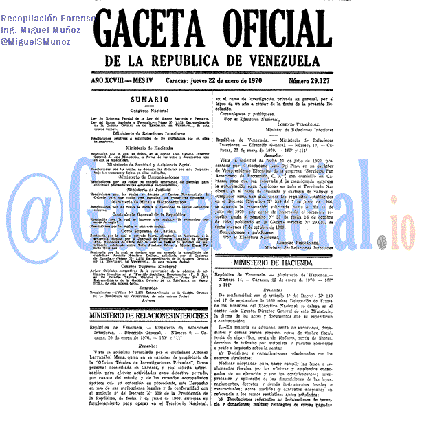 Gaceta Oficial 29127 del 22 Enero 1970
