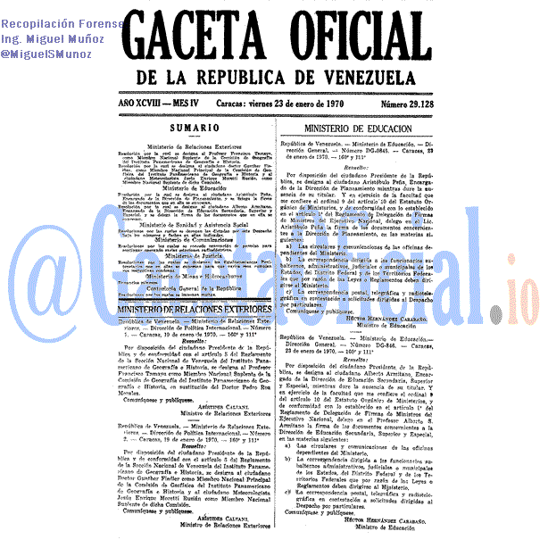Gaceta Oficial 29128 del 23 Enero 1970