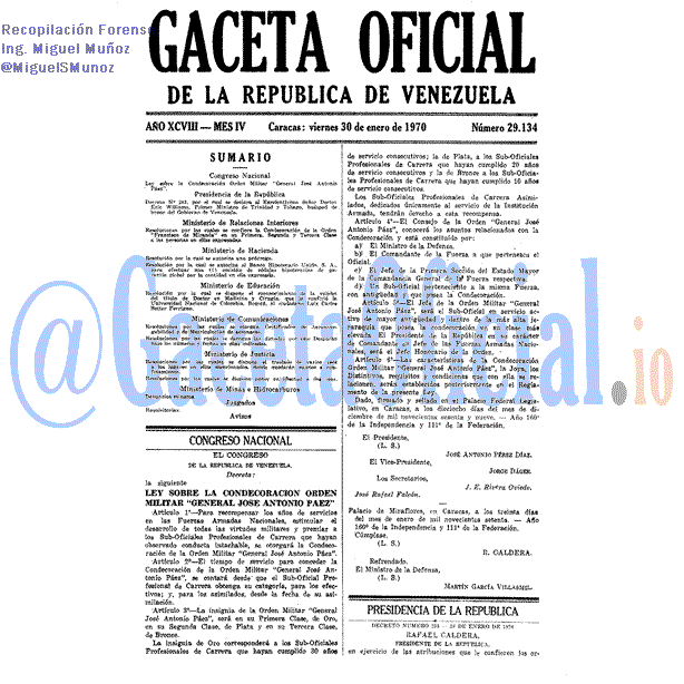 Gaceta Oficial 29134 del 30 Enero 1970