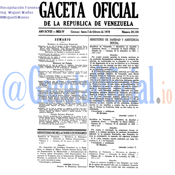 Gaceta Oficial 29136 del 2 Febrero 1970