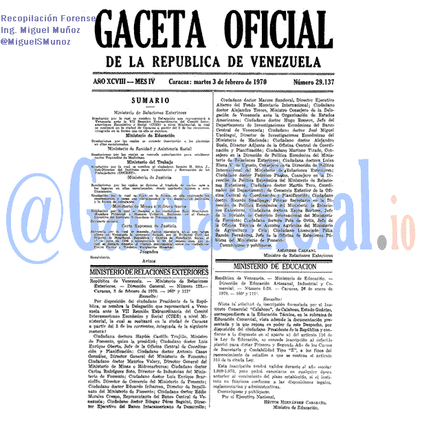 Gaceta Oficial 29137 del 3 Febrero 1970