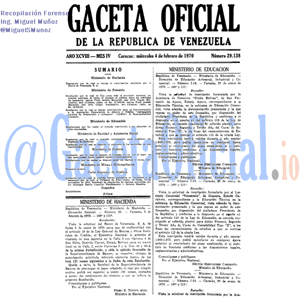 Gaceta Oficial 29138 del 4 Febrero 1970