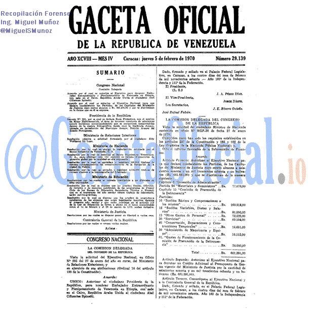 Gaceta Oficial 29139 del 5 Febrero 1970