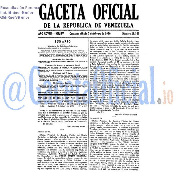 Gaceta Oficial 29141 del 7 Febrero 1970