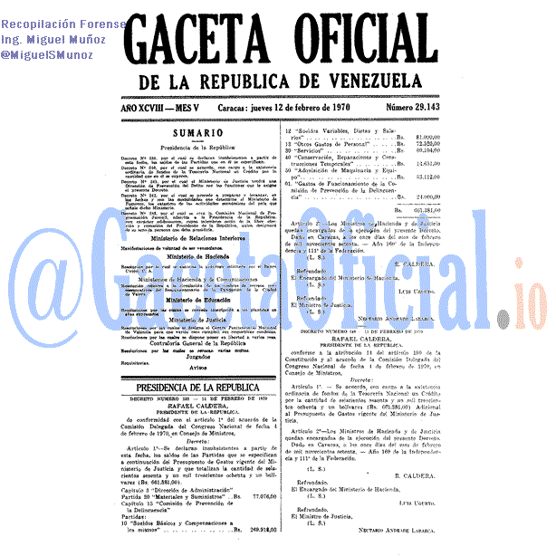 Gaceta Oficial 29143 del 12 Febrero 1970
