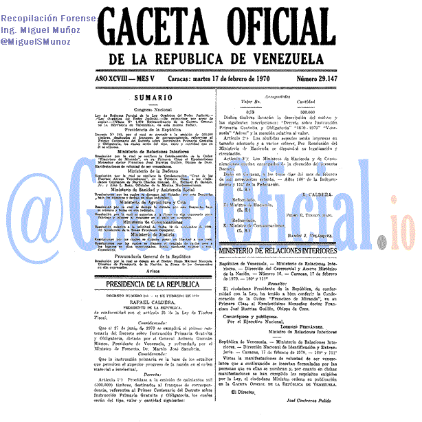 Gaceta Oficial 29147 del 17 Febrero 1970