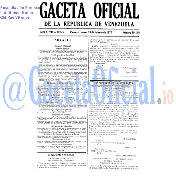 Gaceta Oficial 29149 del 19 Febrero 1970