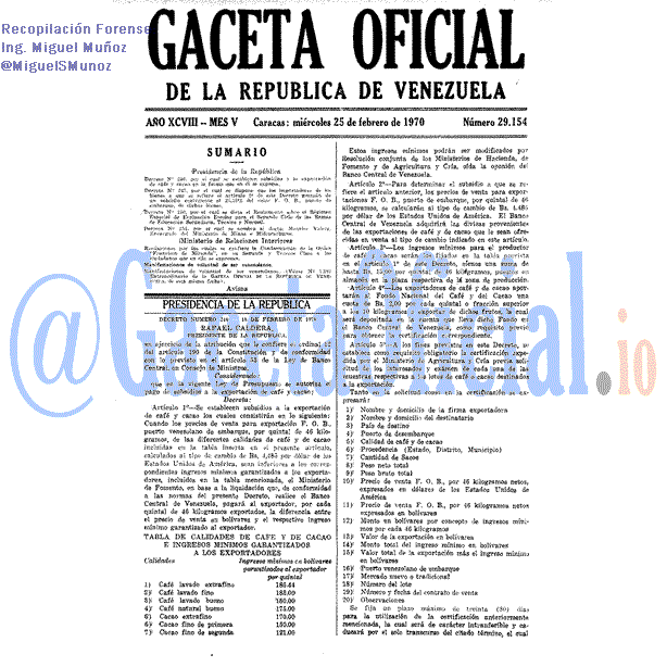 Gaceta Oficial 29154 del 25 Febrero 1970