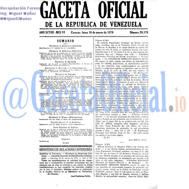Gaceta Oficial 29170 del 16 Marzo 1970