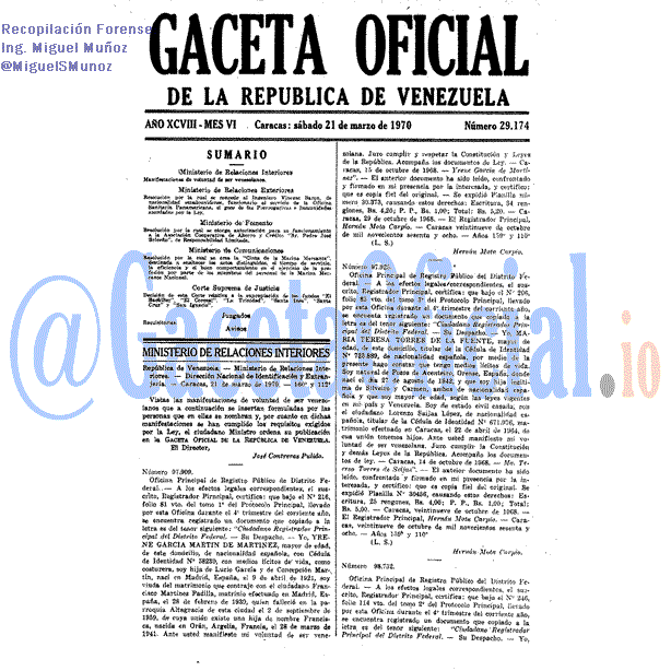 Gaceta Oficial 29174 del 21 Marzo 1970