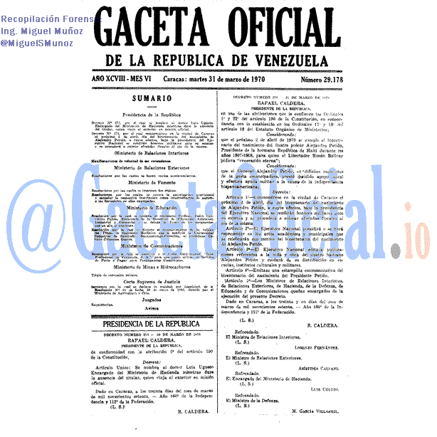 Gaceta Oficial 29178 del 31 Marzo 1970