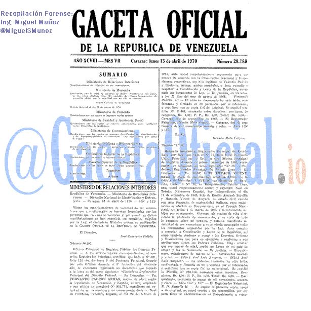 Gaceta Oficial 29189 del 13 Abril 1970