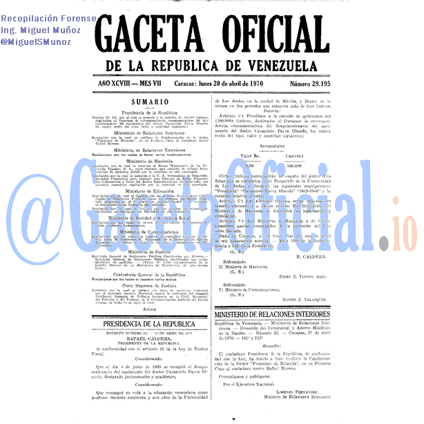 Gaceta Oficial 29195 del 20 Abril 1970