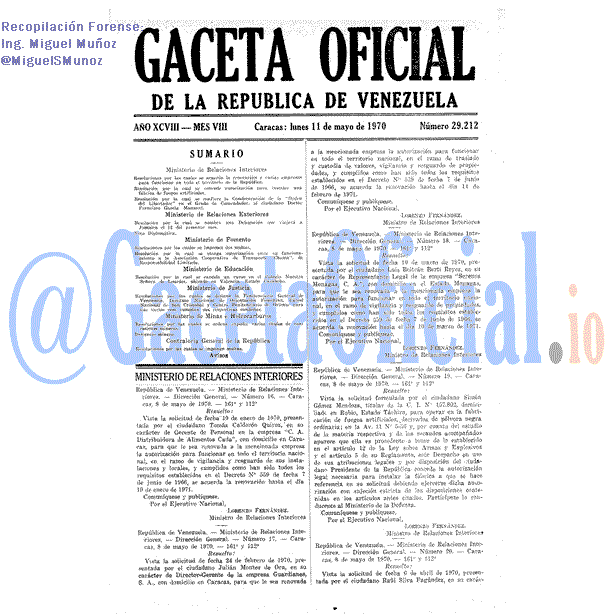 Gaceta Oficial 29212 del 11 Mayo 1970