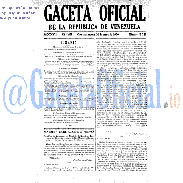 Gaceta Oficial 29225 del 26 Mayo 1970