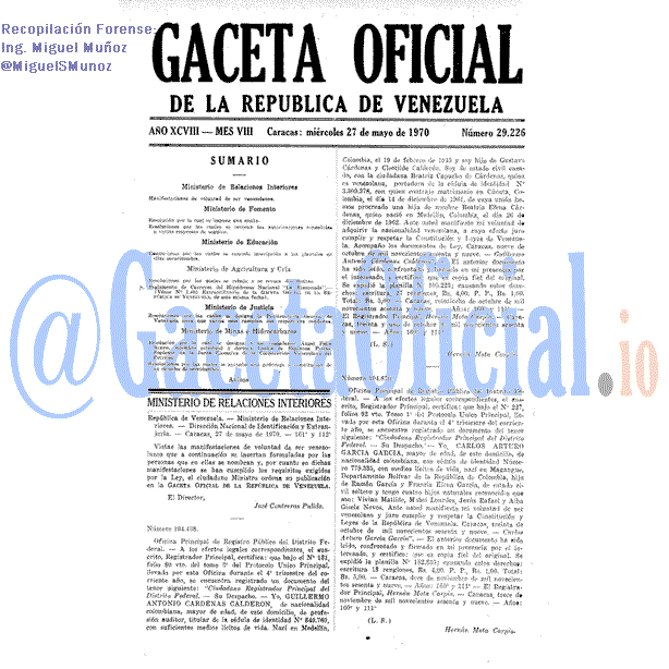 Gaceta Oficial 29226 del 27 Mayo 1970
