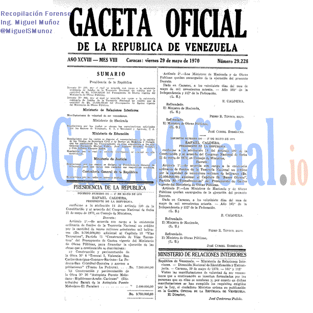 Gaceta Oficial 29228 del 29 Mayo 1970