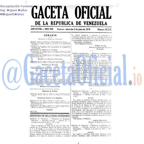 Gaceta Oficial 29232 del 3 Junio 1970