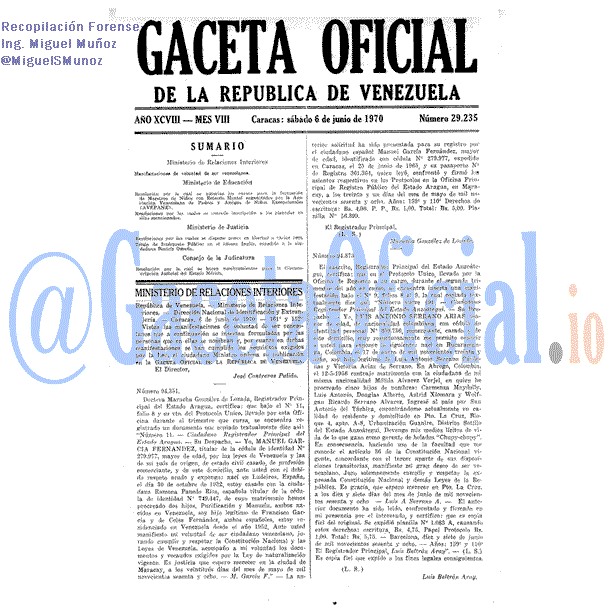 Gaceta Oficial 29235 del 6 Junio 1970