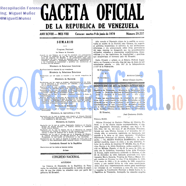 Gaceta Oficial 29237 del 9 Junio 1970