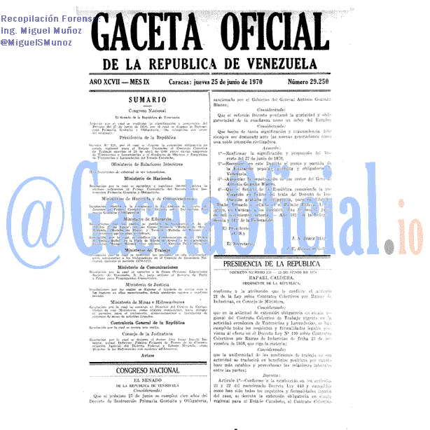 Gaceta Oficial 29250 del 25 Junio 1970