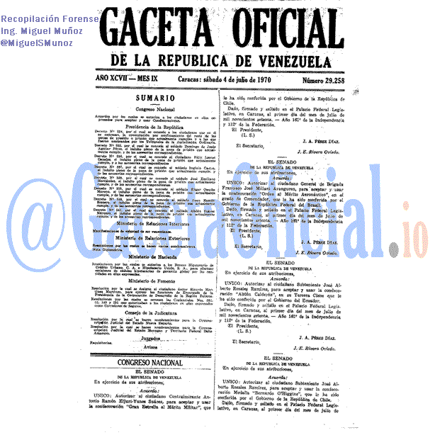 Gaceta Oficial 29258 del 4 Julio 1970