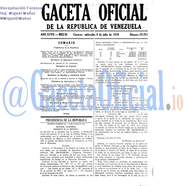 Gaceta Oficial 29261 del 8 Julio 1970