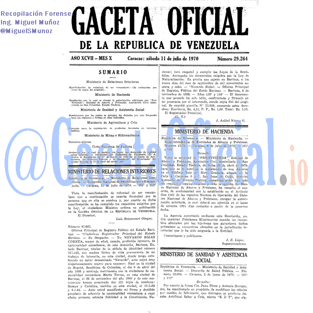 Gaceta Oficial 29264 del 11 Julio 1970