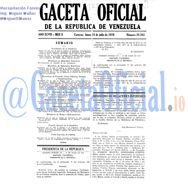 Gaceta Oficial 29265 del 13 Julio 1970
