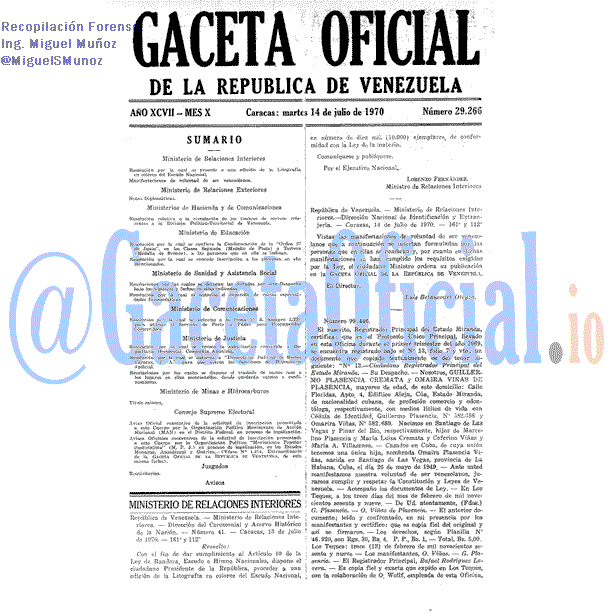 Gaceta Oficial 29266 del 14 Julio 1970
