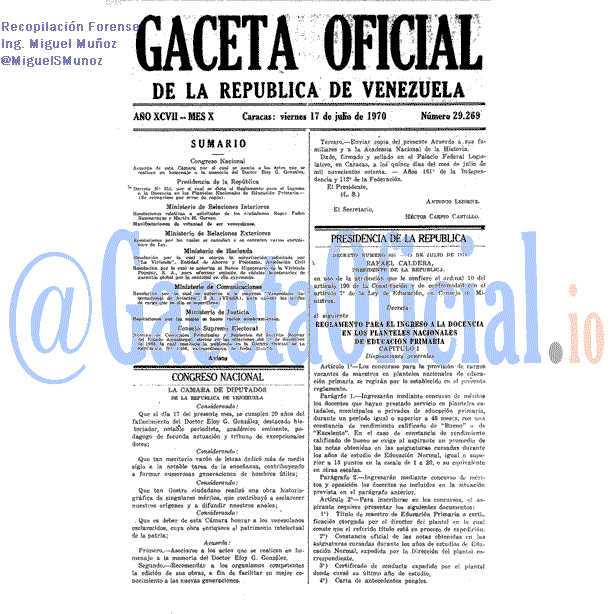 Gaceta Oficial 29269 del 17 Julio 1970