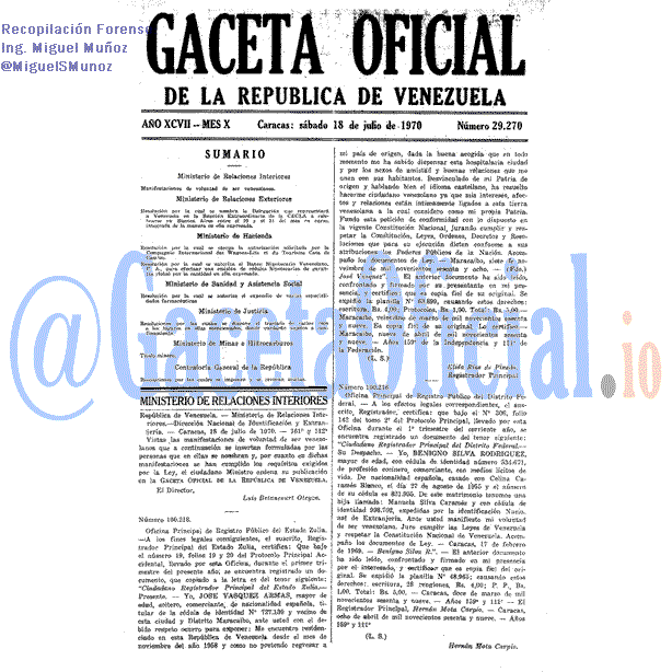 Gaceta Oficial 29270 del 18 Julio 1970
