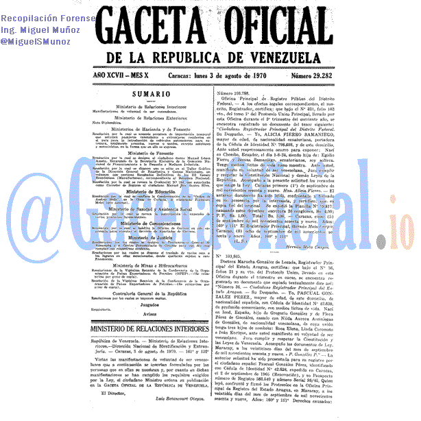 Gaceta Oficial 29282 del 3 Agosto 1970