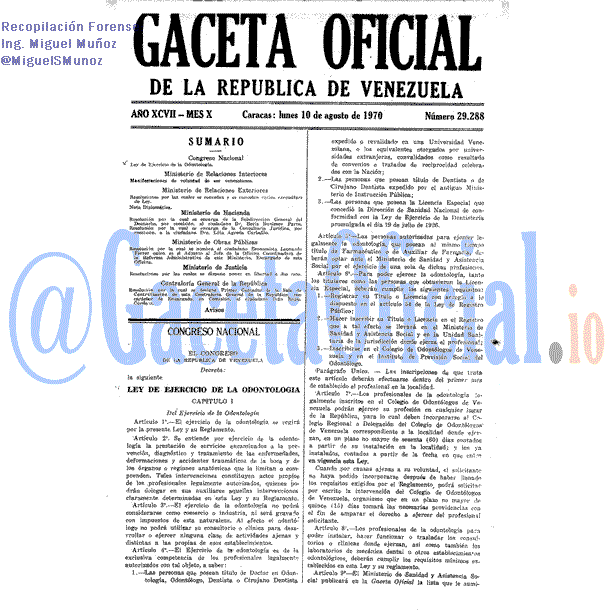 Gaceta Oficial 29288 del 10 Agosto 1970