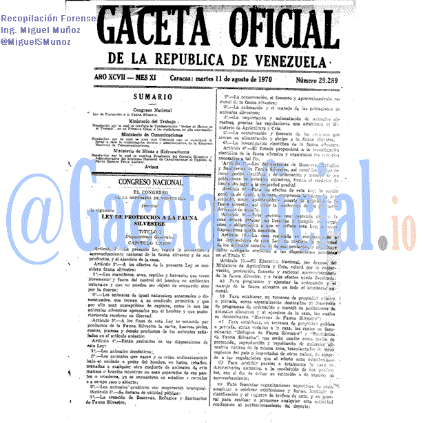 Gaceta Oficial 29289 del 11 Agosto 1970