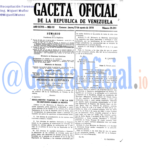 Gaceta Oficial 29291 del 13 Agosto 1970