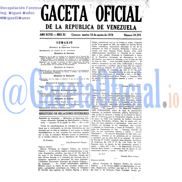 Gaceta Oficial 29295 del 18 Agosto 1970