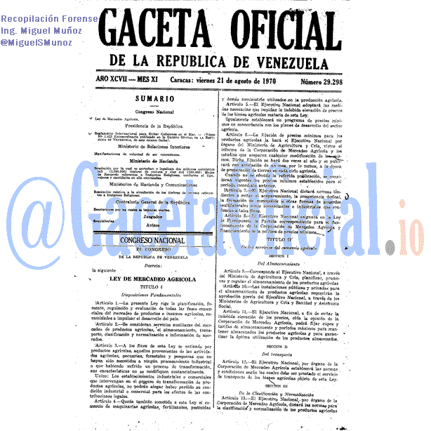 Gaceta Oficial 29298 del 21 Agosto 1970