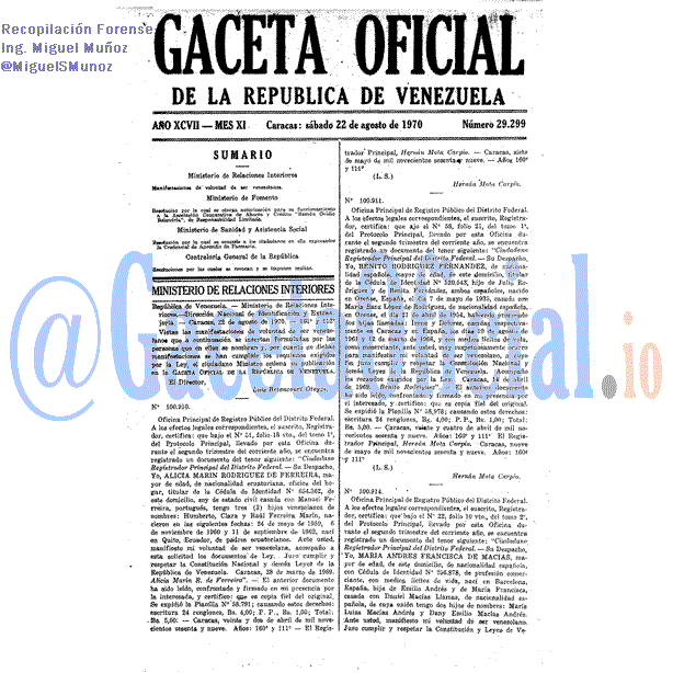 Gaceta Oficial 29299 del 22 Agosto 1970
