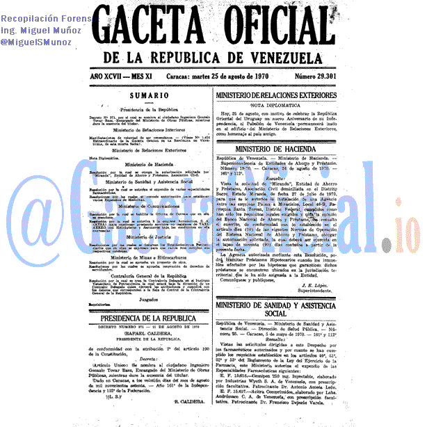 Gaceta Oficial 29301 del 25 Agosto 1970