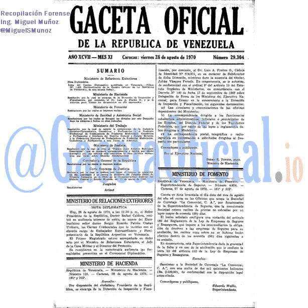 Gaceta Oficial 29304 del 28 Agosto 1970