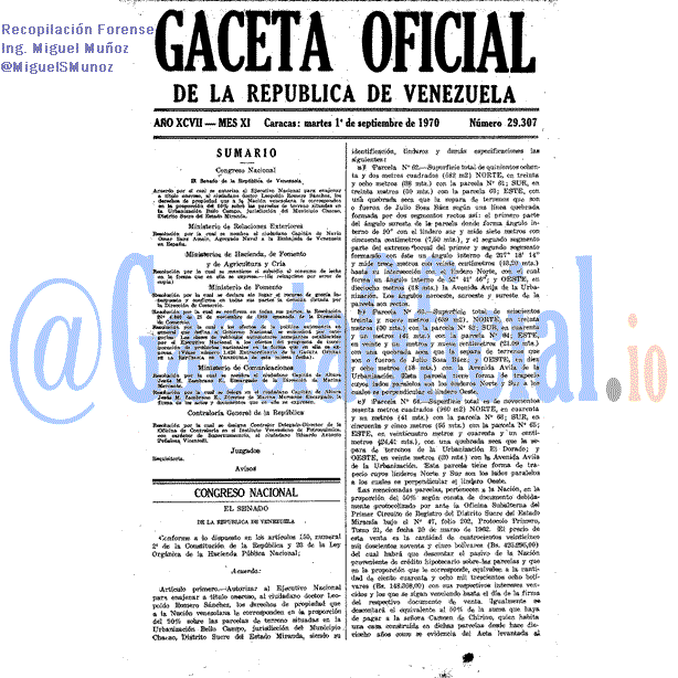 Gaceta Oficial 29307 del 1 Septiembre 1970