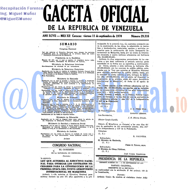 Gaceta Oficial 29316 del 11 Septiembre 1970