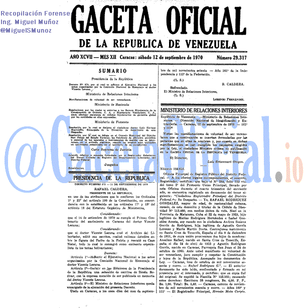 Gaceta Oficial 29317 del 12 Septiembre 1970