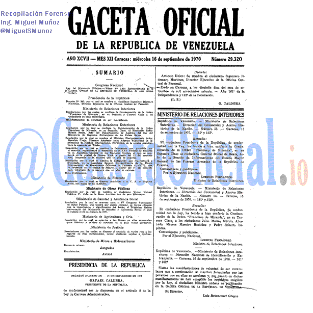 Gaceta Oficial 29320 del 16 Septiembre 1970