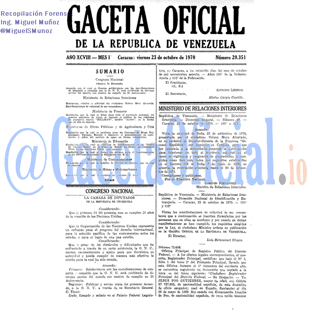 Gaceta Oficial 29351 del 23 Octubre 1970