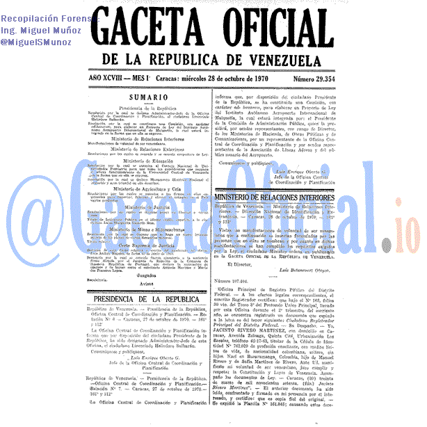 Gaceta Oficial 29354 del 28 Octubre 1970