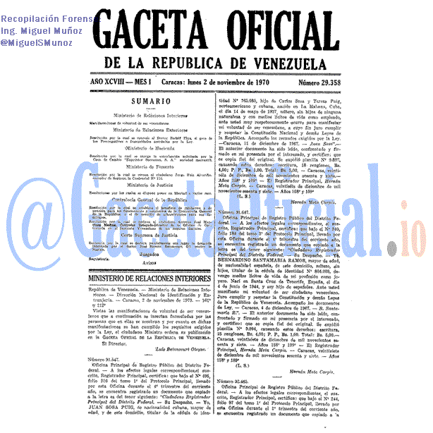 Gaceta Oficial 29358 del 2 Noviembre 1970